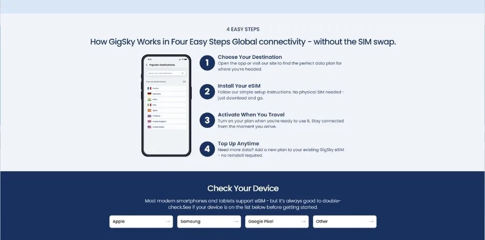 GigSky eSIM installation and activation screen
