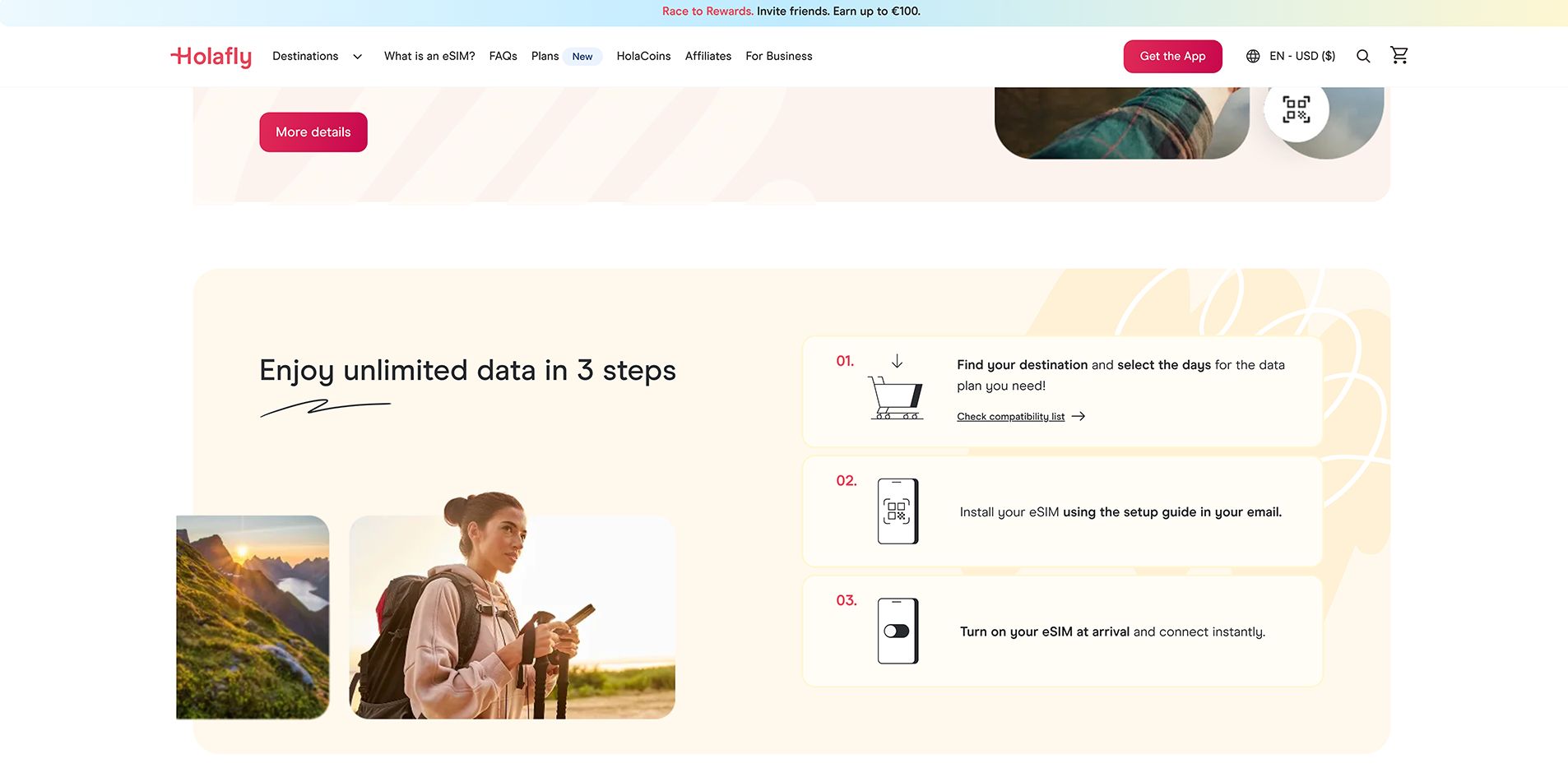 Holafly eSIM installation and activation screen