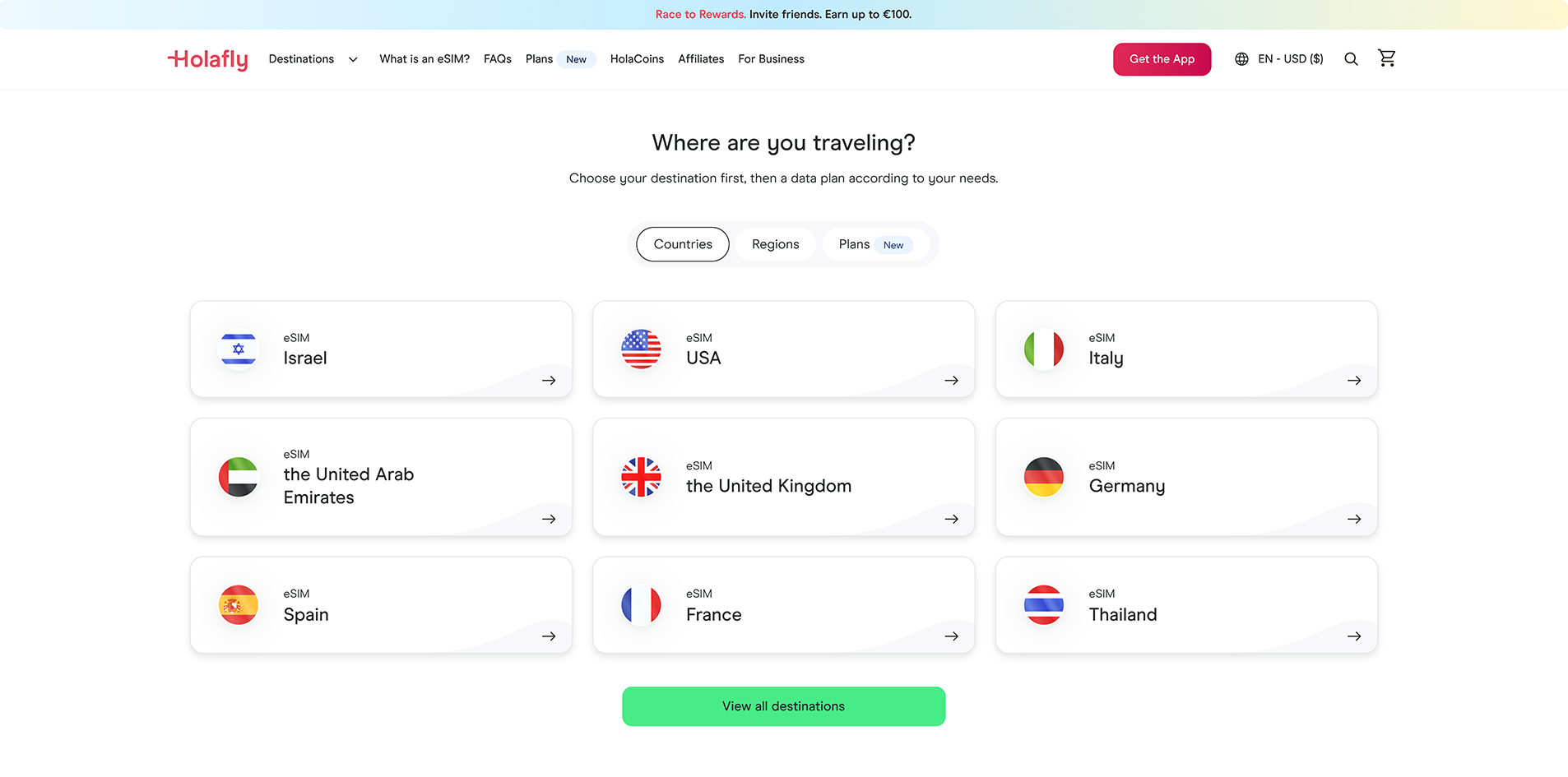 Holafly pricing screen showing unlimited data plans by duration