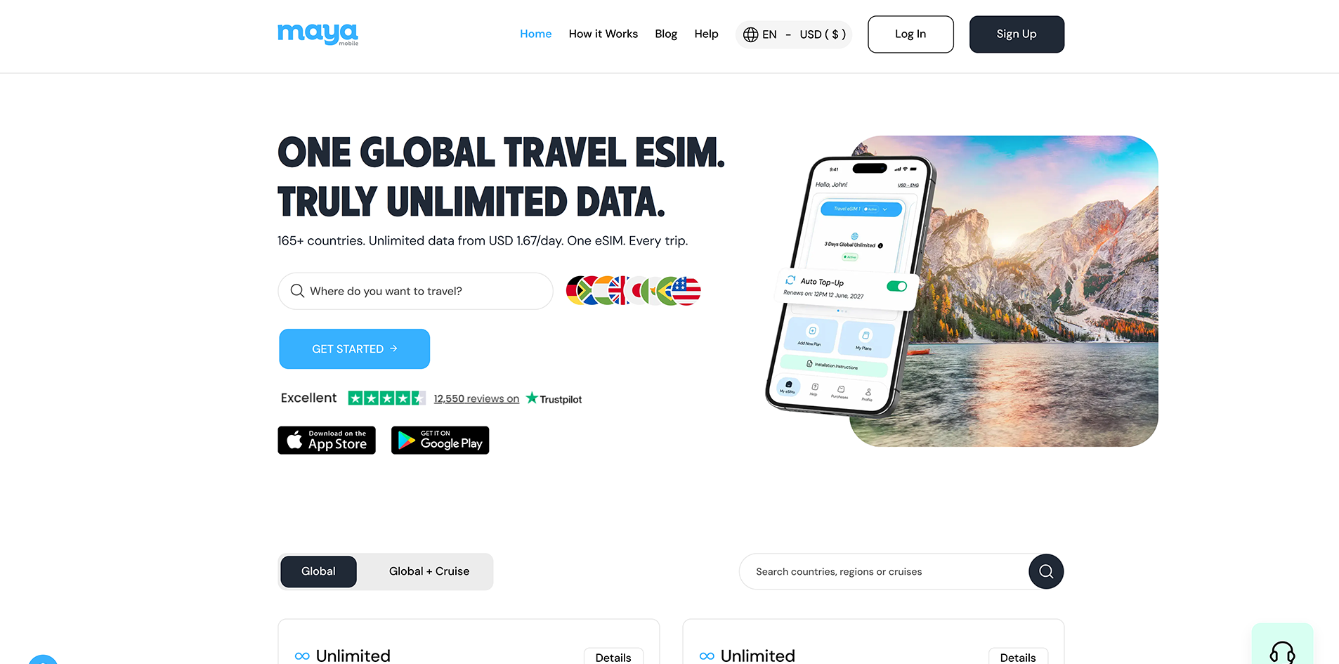 Maya Mobile website plan selection page