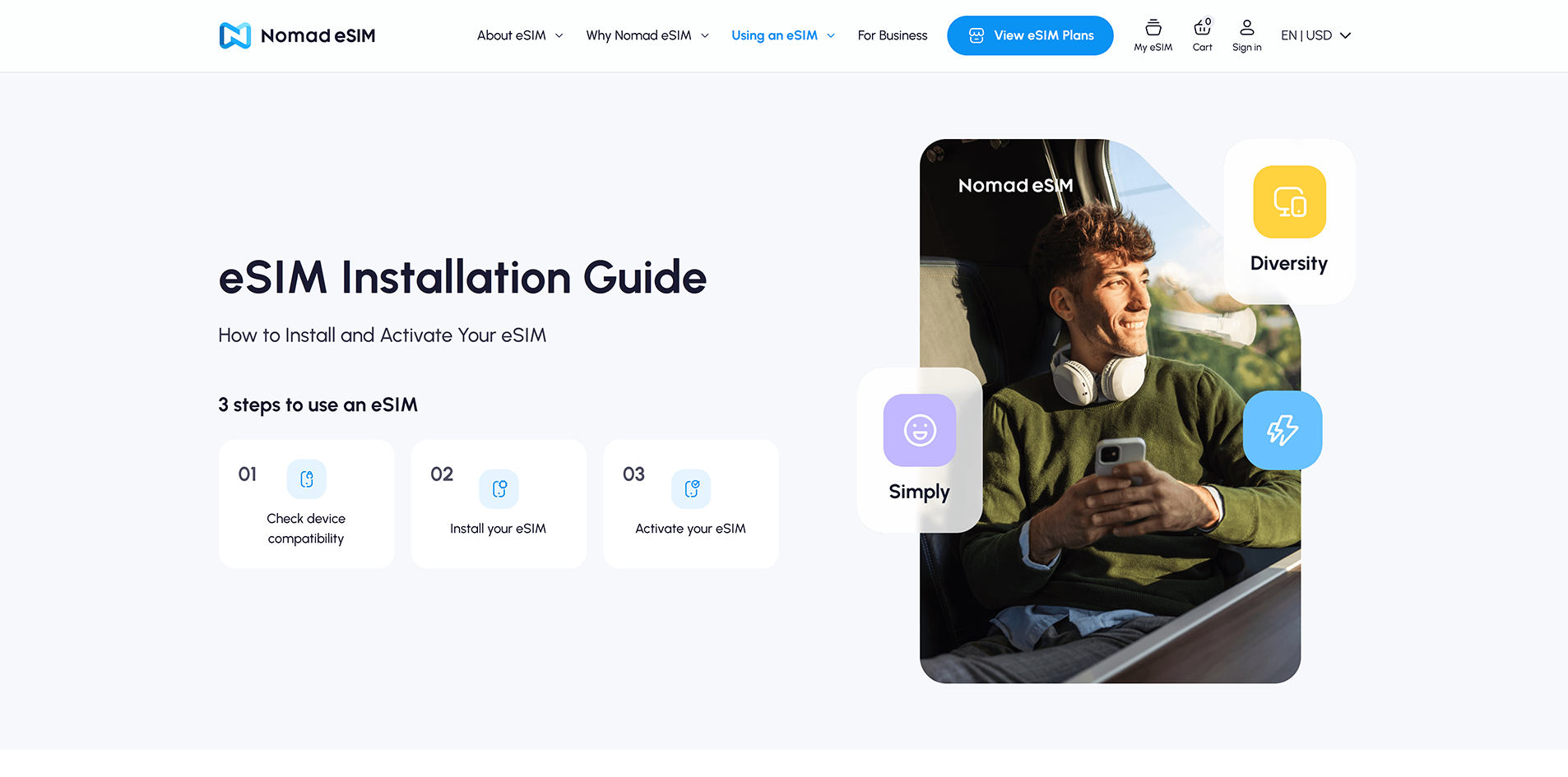 Nomad eSIM installation and activation screen