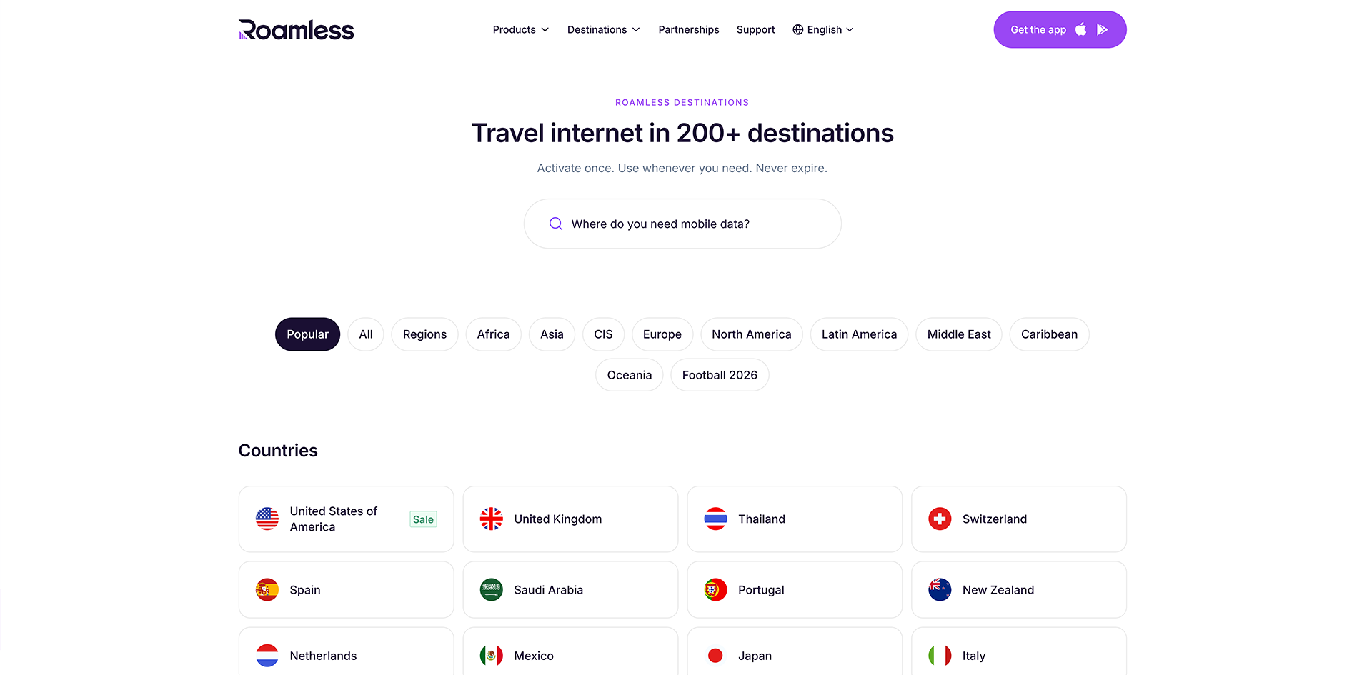 Roamless pricing screen showing Fix and Flex plan options