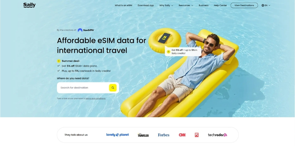 Saily eSIM app home screen showing available data plans